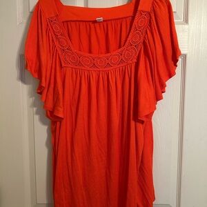 Old Navy Vibrant Orange Blouse with Crochet Accents